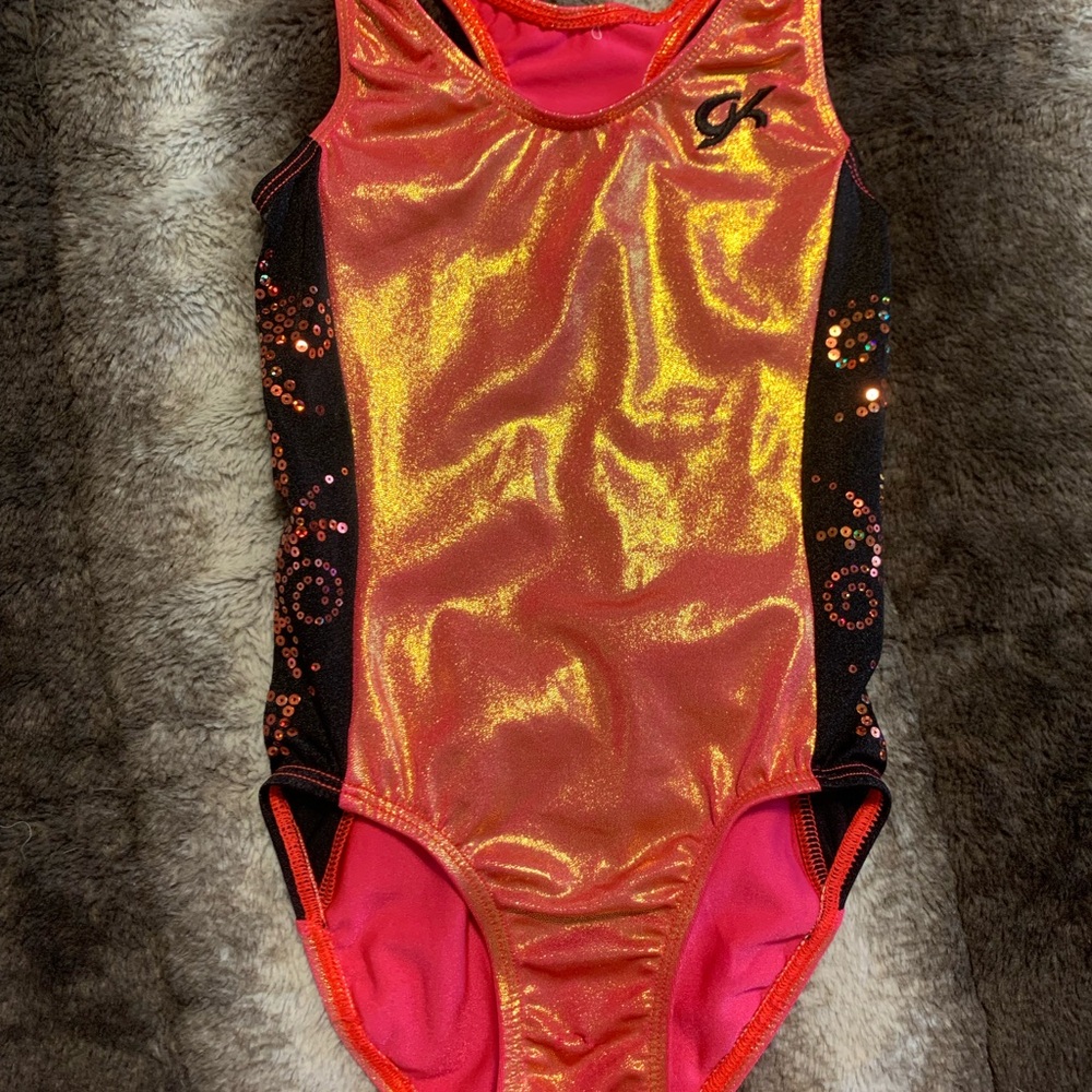 GK Peach and Black Leotard Child Medium